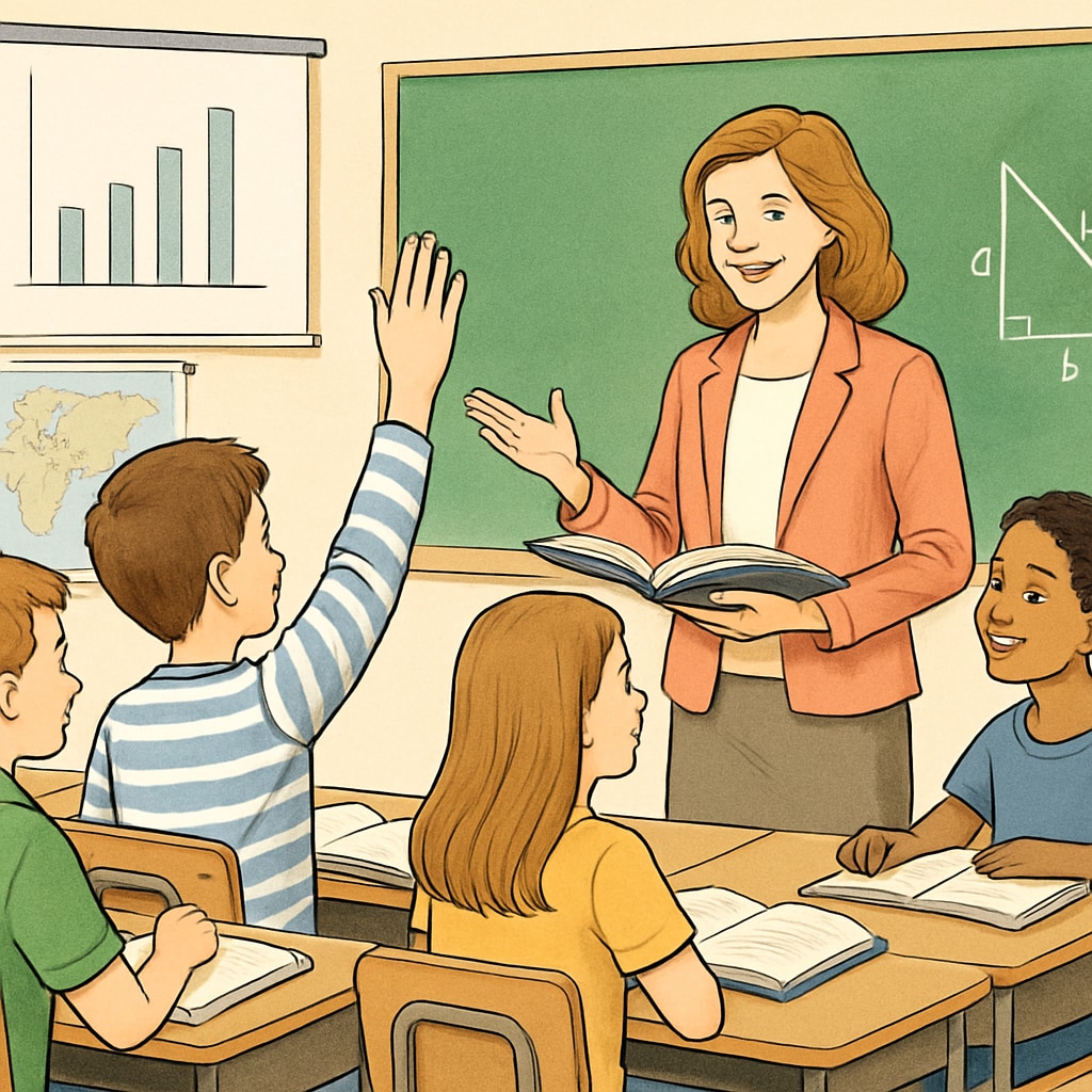 Traditional classroom setting with students and teacher, symbolizing in-person learning advantages