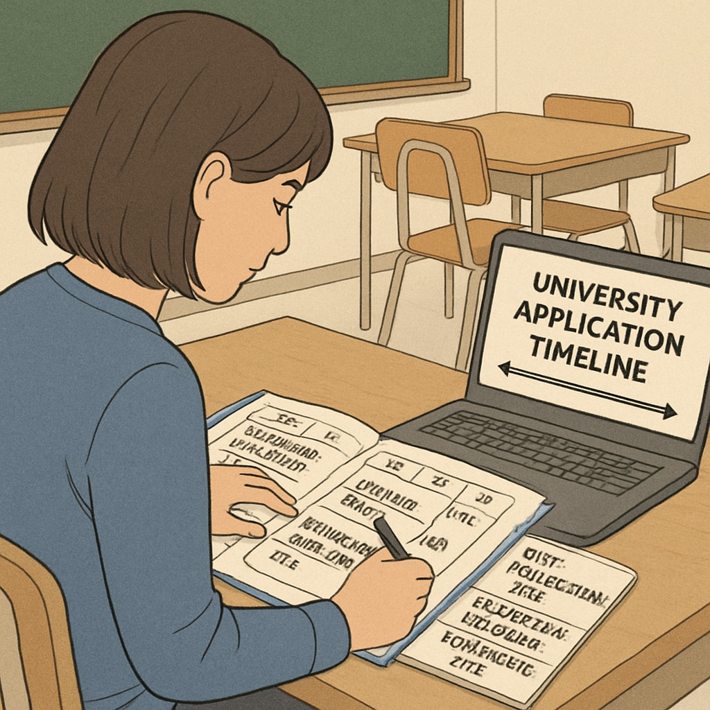 Student organizing university application timeline