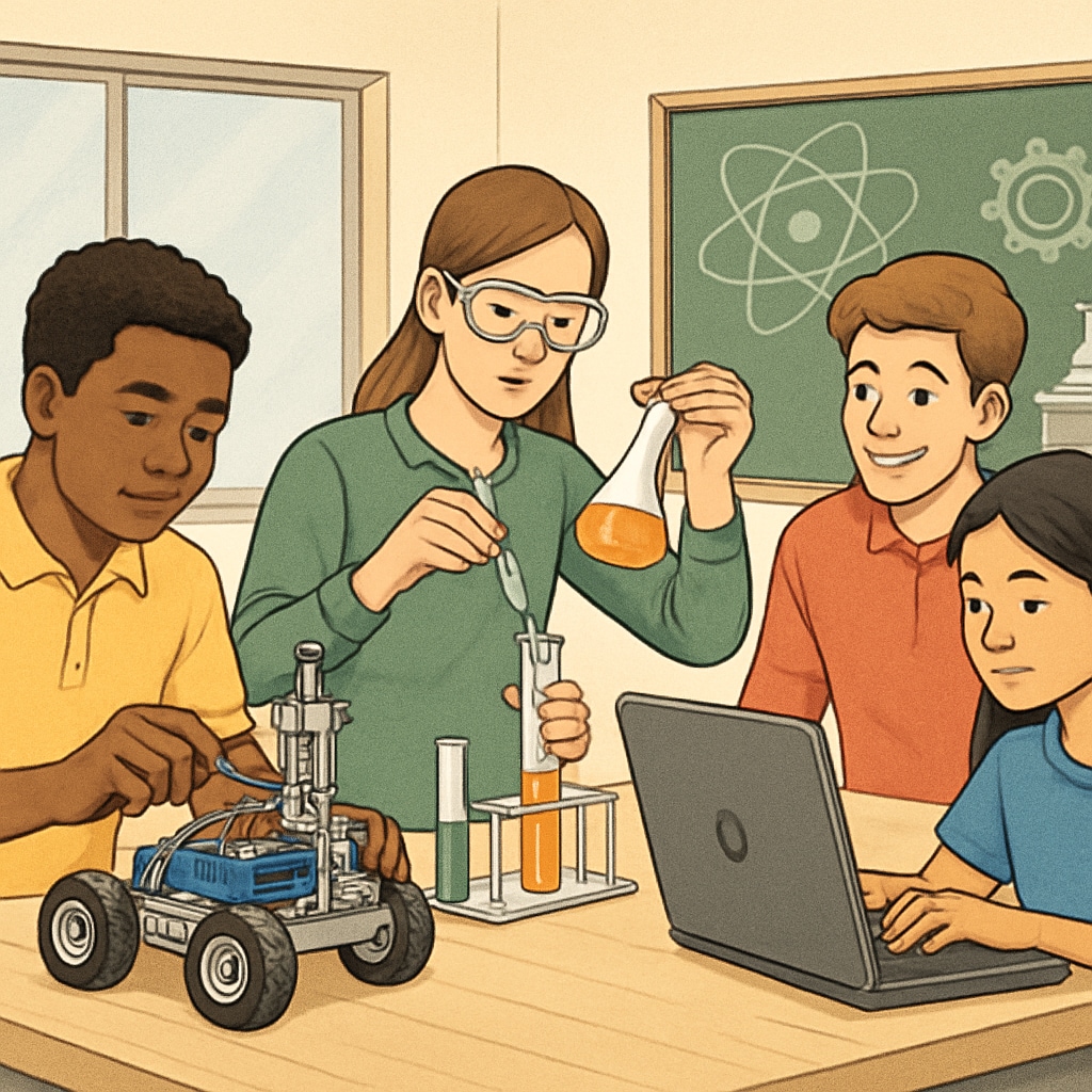 High school students exploring STEM career choices through a workshop.