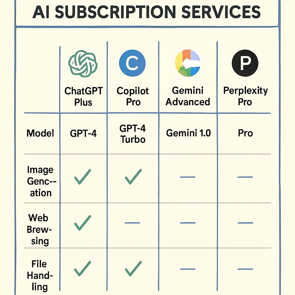 Chart comparing features of AI learning tools for academic success.