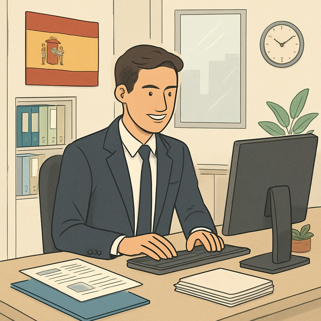 International graduate working in a Spanish office, showcasing career paths after education.