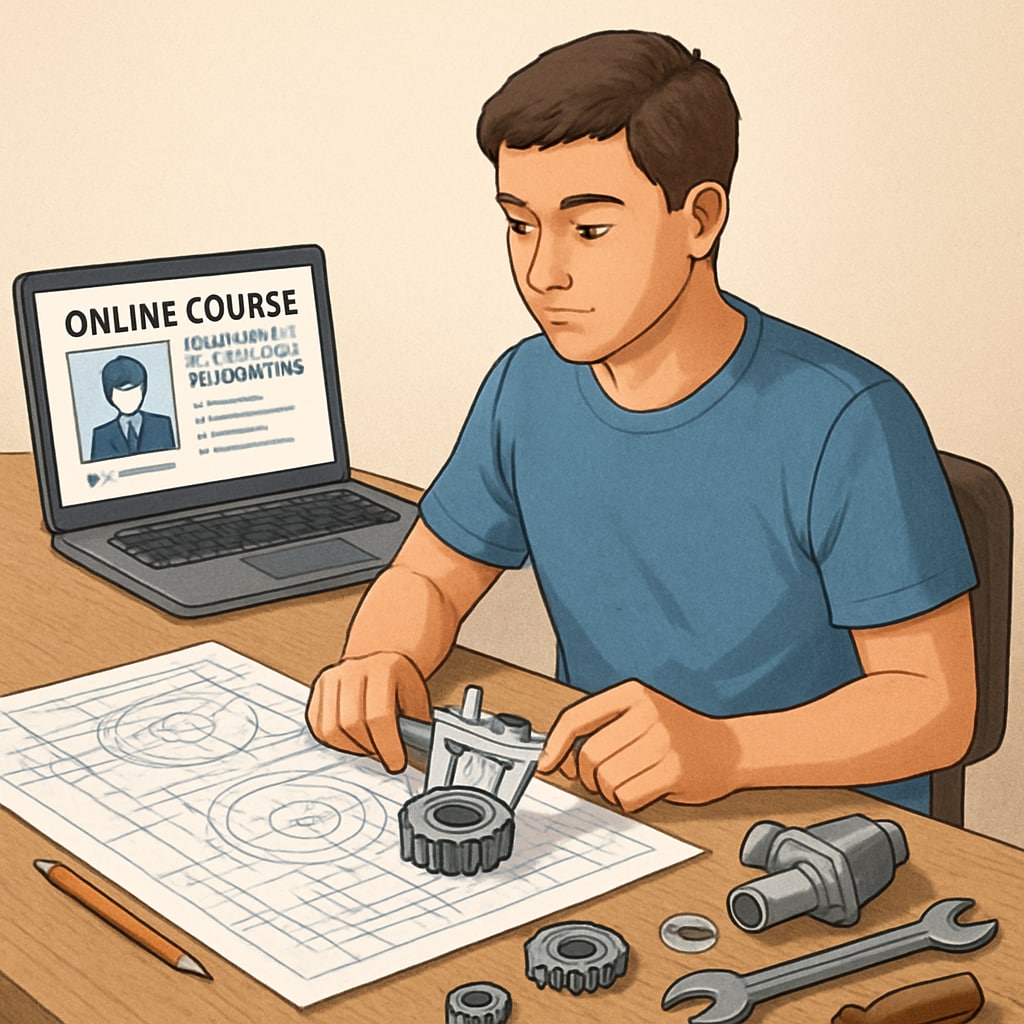 A student balancing mechanical engineering studies with an online degree.