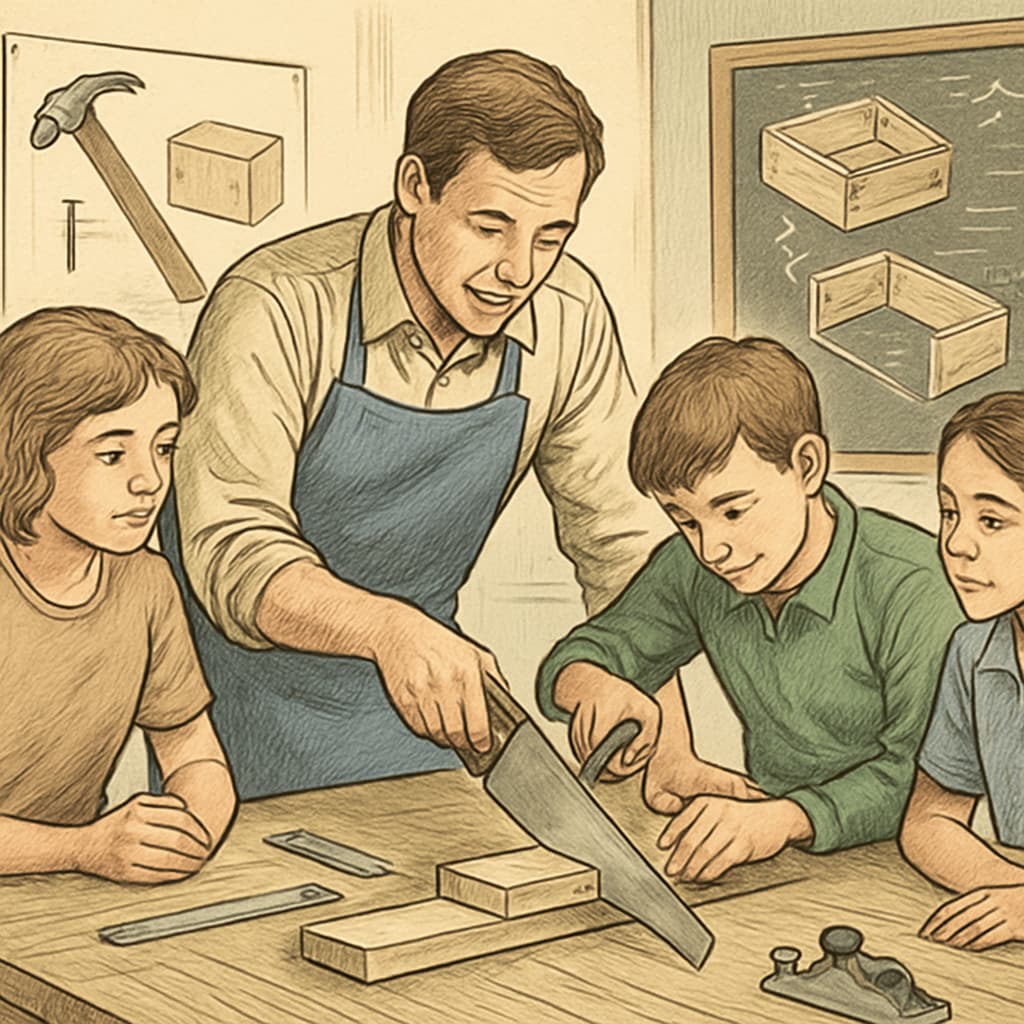 Teacher mentoring students in practical skills relevant to employability.