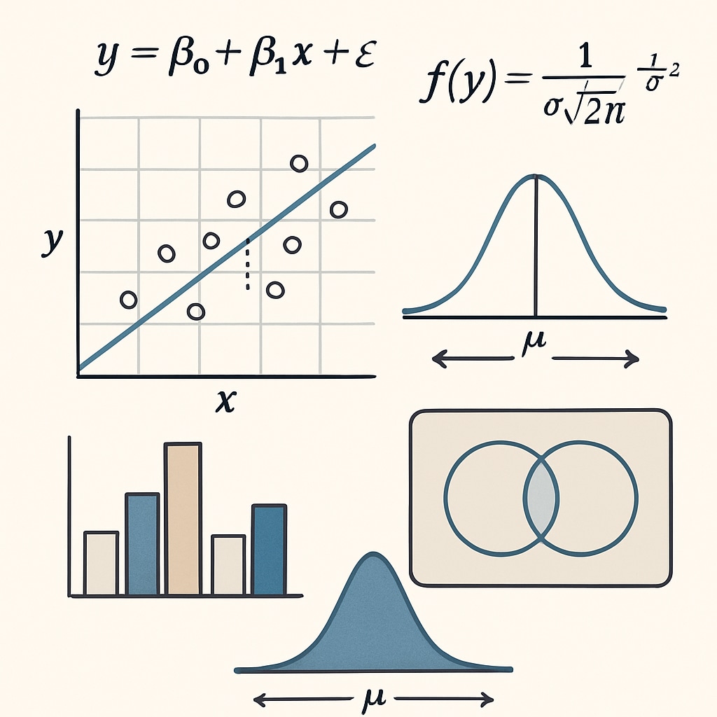 A graph showing statistical data analysis with equations and models, representing biostatistics applications. Statistical data analysis graph with biostatistics elements.