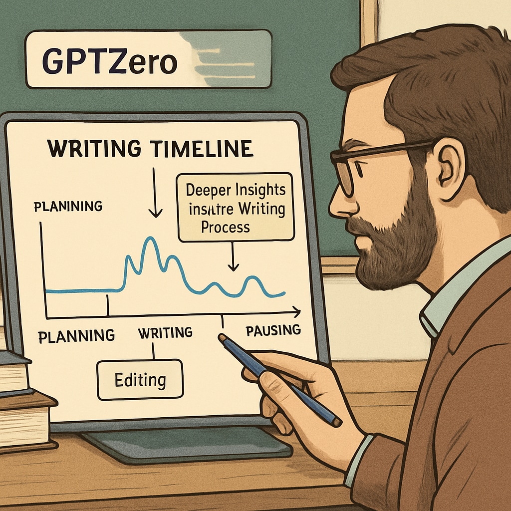 Teacher analyzing a writing timeline in GPTZero for student feedback.