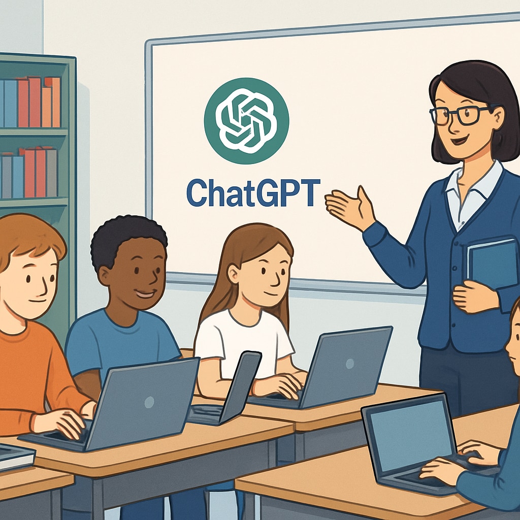 Students using laptops in a classroom to learn with AI tools like ChatGPT.