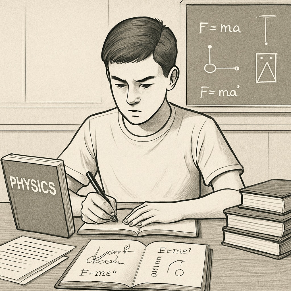 Physics backlogs study setup with books and notes.