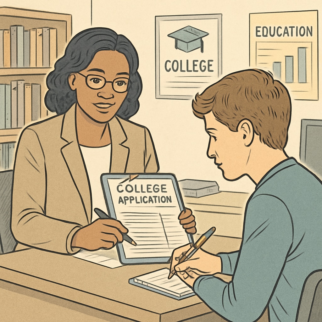 Counselor offering guidance to ensure integrity in college applications.
