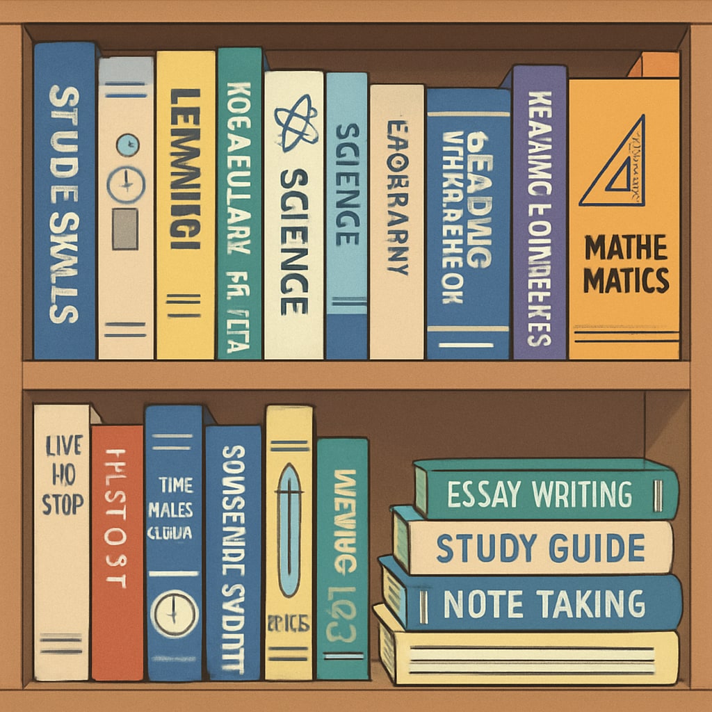A bookshelf showcasing learning methods and information retention books for teens.