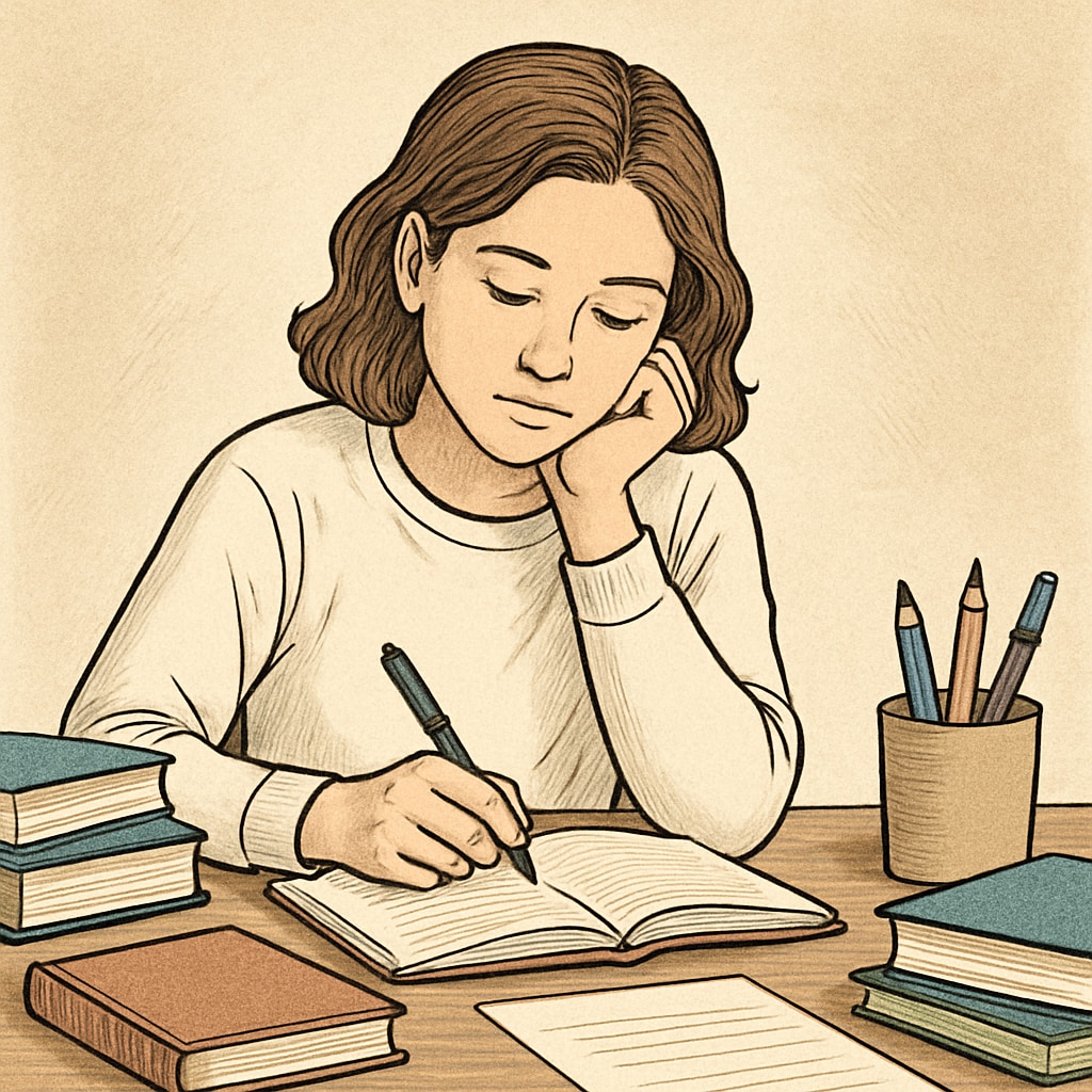 A student writing in a journal to develop self-awareness.