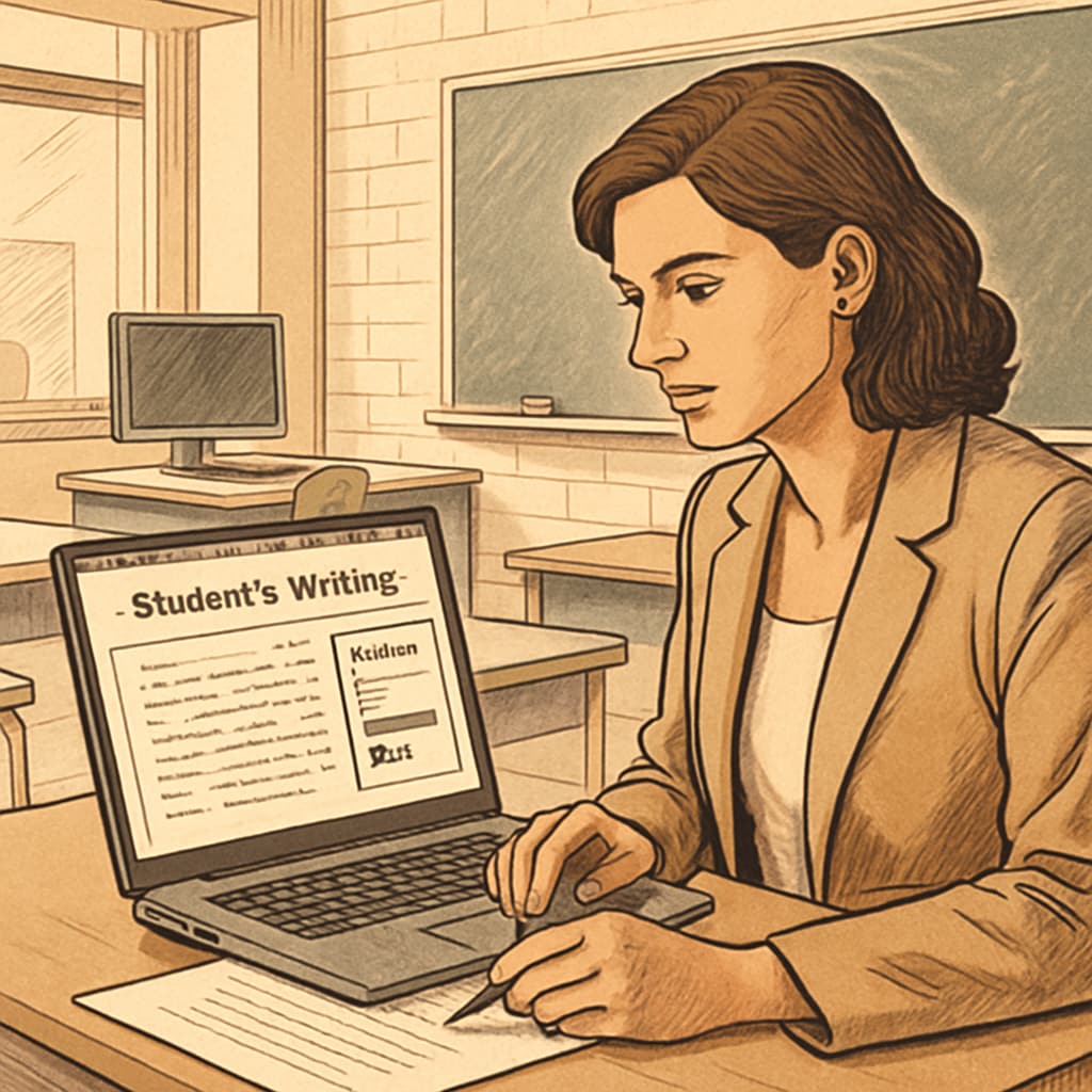 Teacher using gptzero to monitor student writing for plagiarism detection.