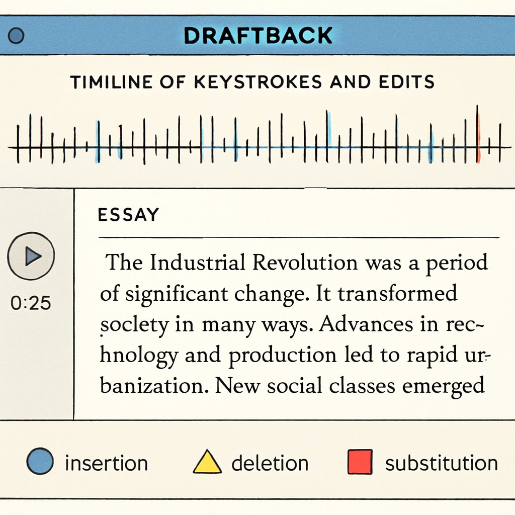 Draftback interface showing the writing process for plagiarism detection.