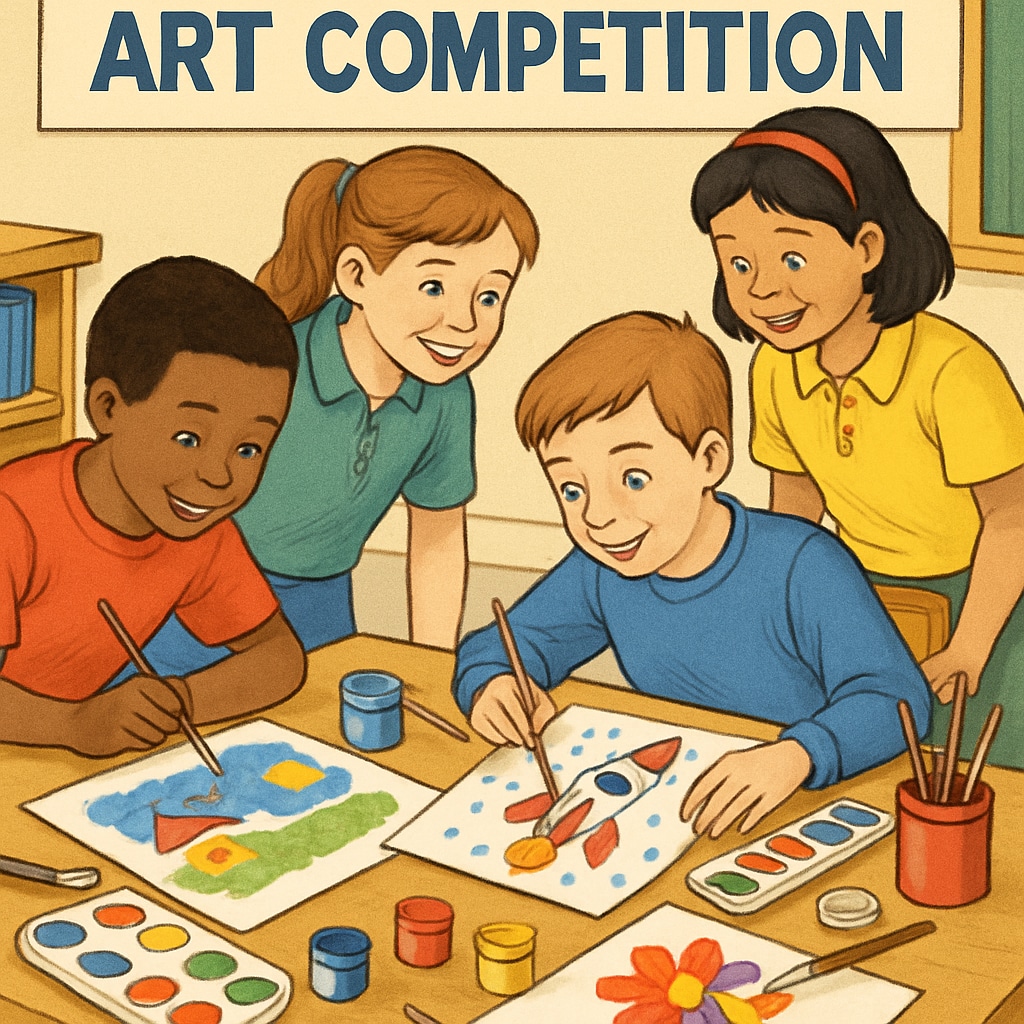Students in a public school art competition, demonstrating extracurricular opportunities.