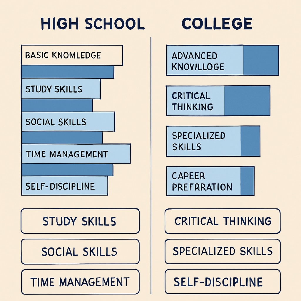 Visual representation of skill comparisons between high school and college education credentials.
