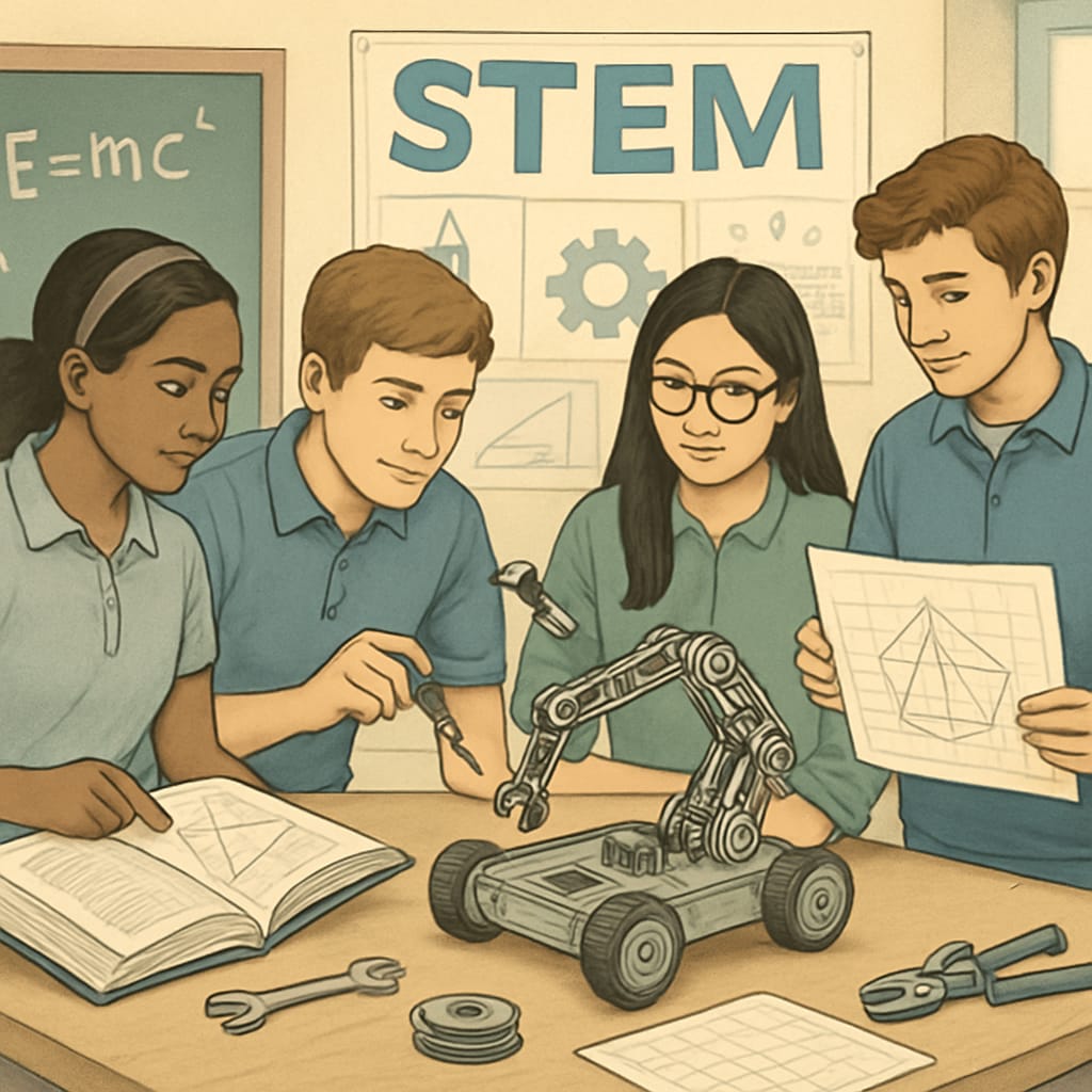 Students working together on a STEM project that combines Career and Technical Education (CTE) with academic studies.