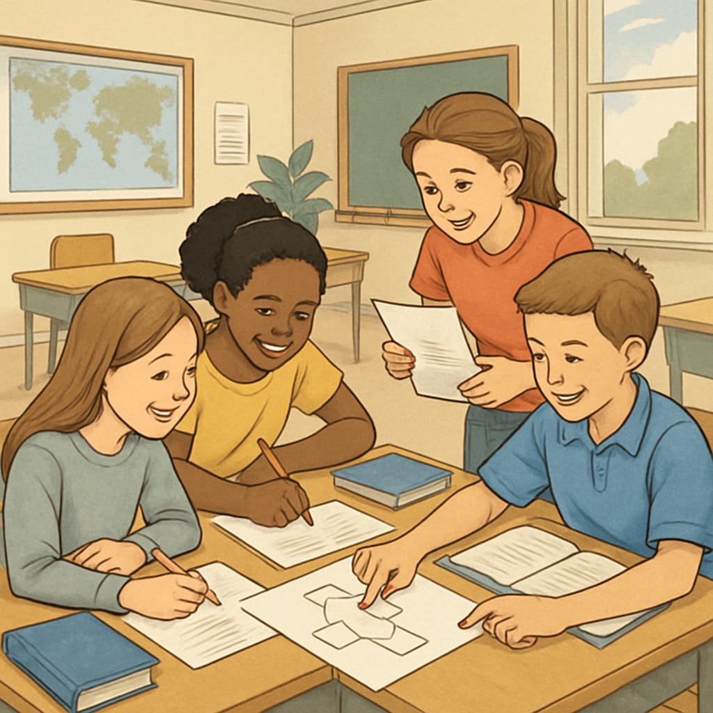 Students working together in a classroom to demonstrate team-based learning and creativity.