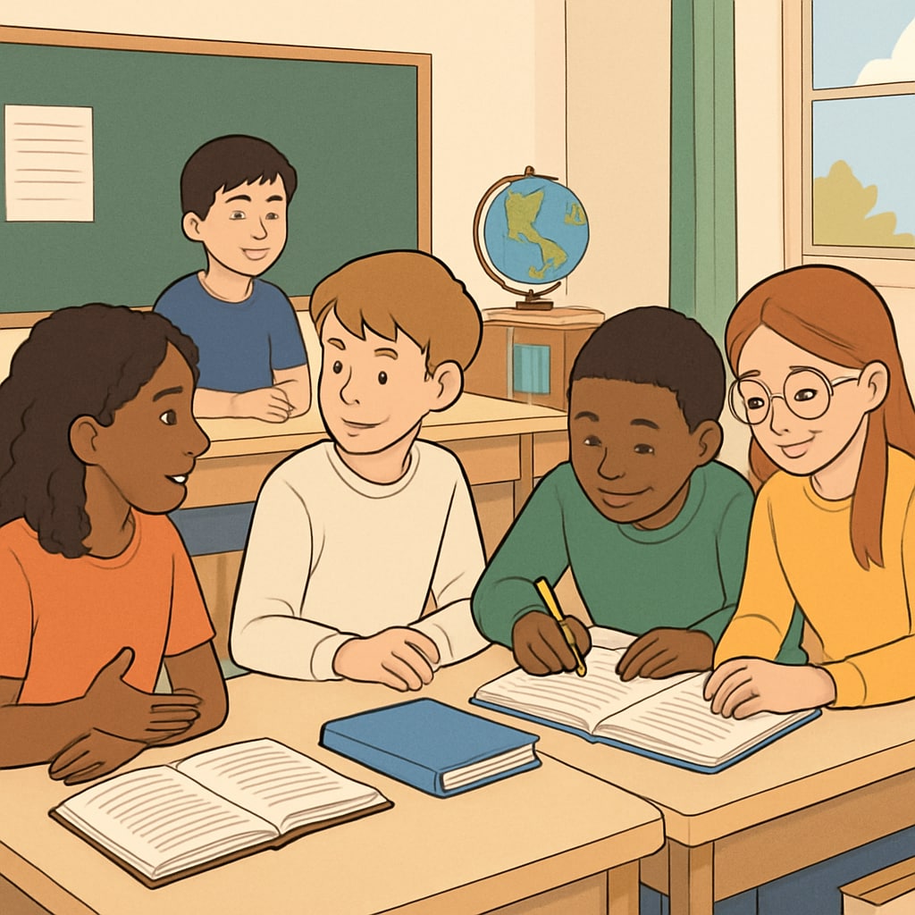 Students working together in an inclusive classroom environment, addressing 