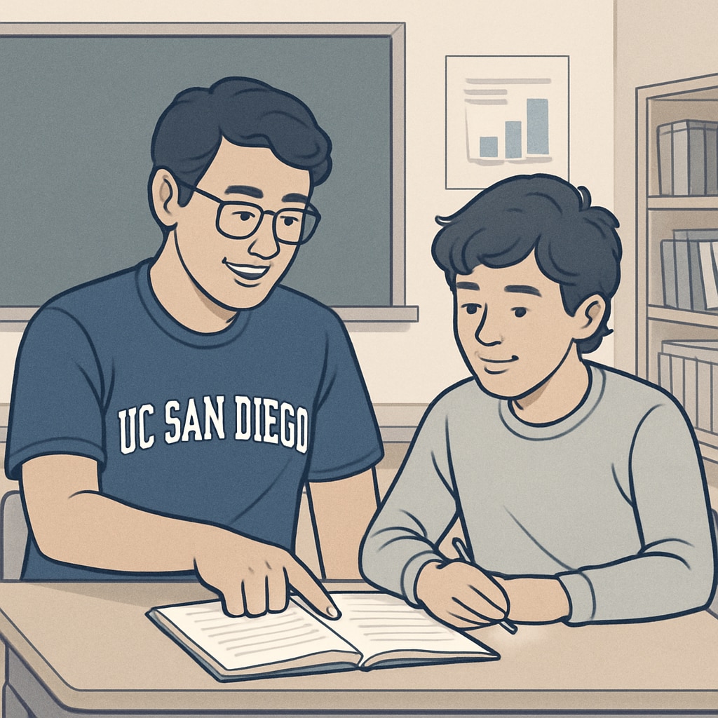 UC San Diego student mentoring a high school student in a college readiness program.