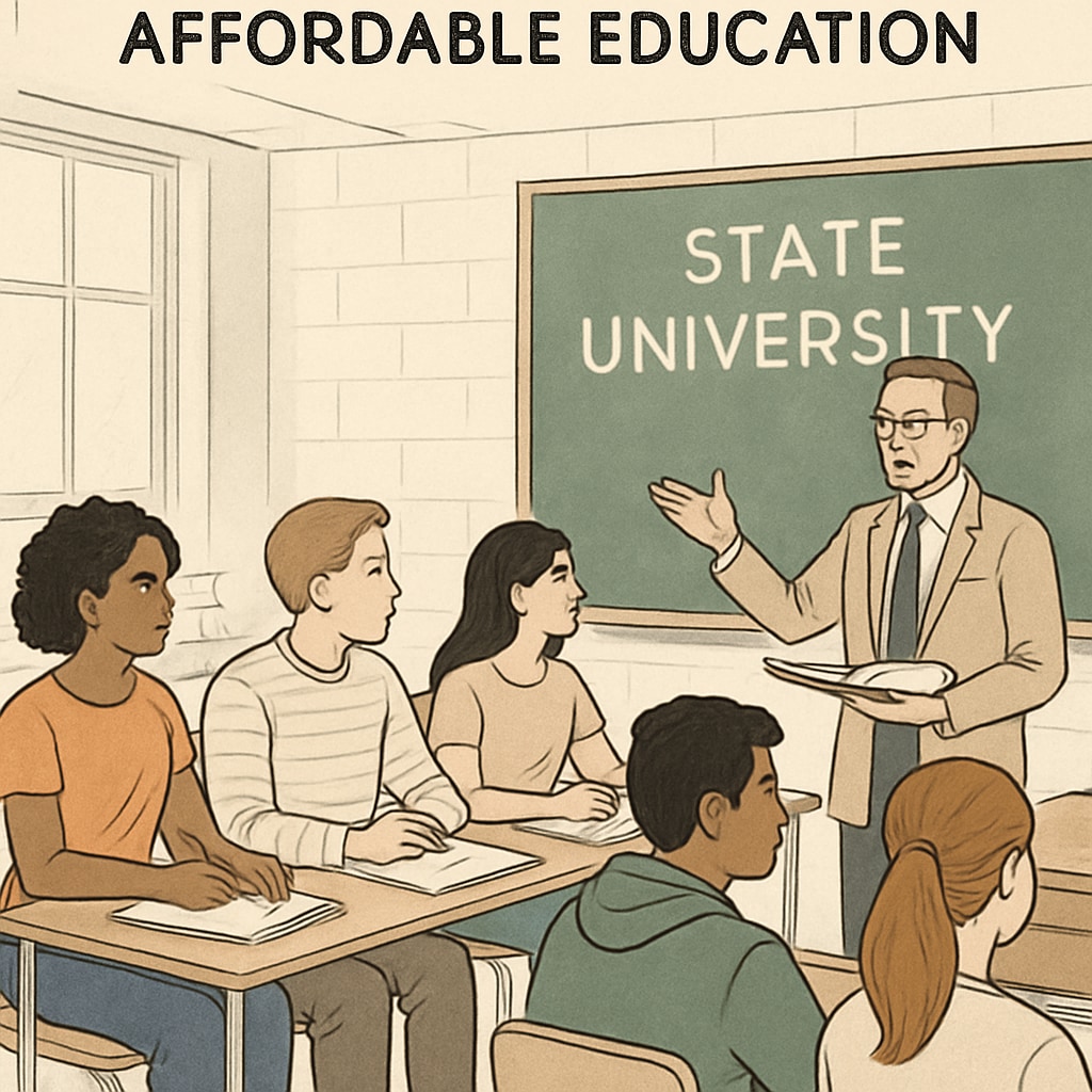 Students attending a lecture at a state university, highlighting accessible and affordable education. State university lecture symbolizing accessible education alternatives.