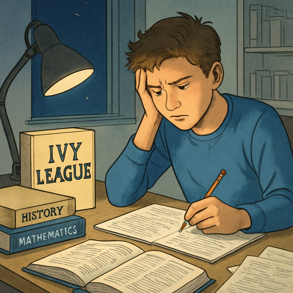 High school student experiencing stress due to Ivy League admission pressure.