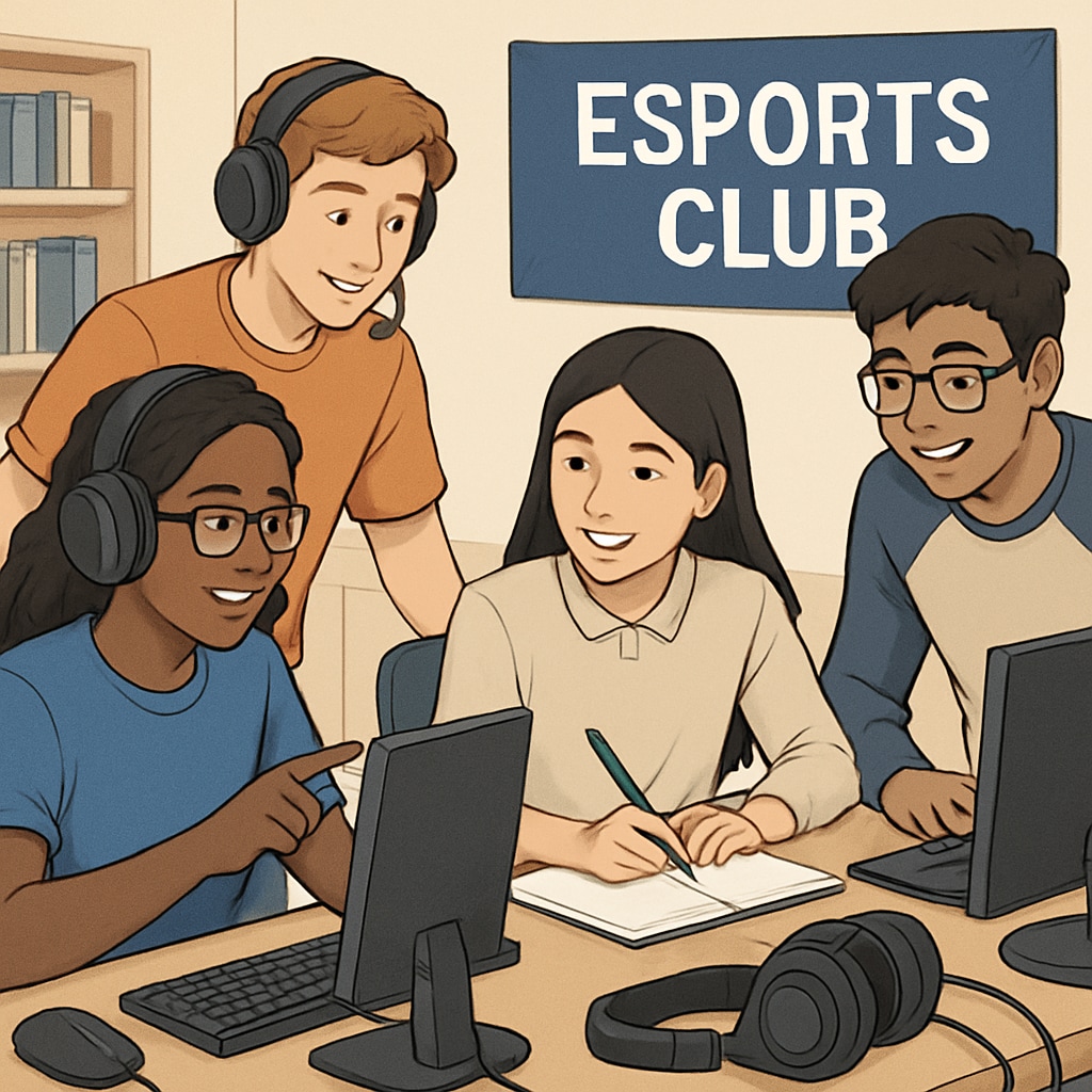 A group of students collaborating on a project in an esports club, showcasing teamwork and educational engagement. Students engaged in a game-based learning session, highlighting GameClass and NASEF’s esports initiative.