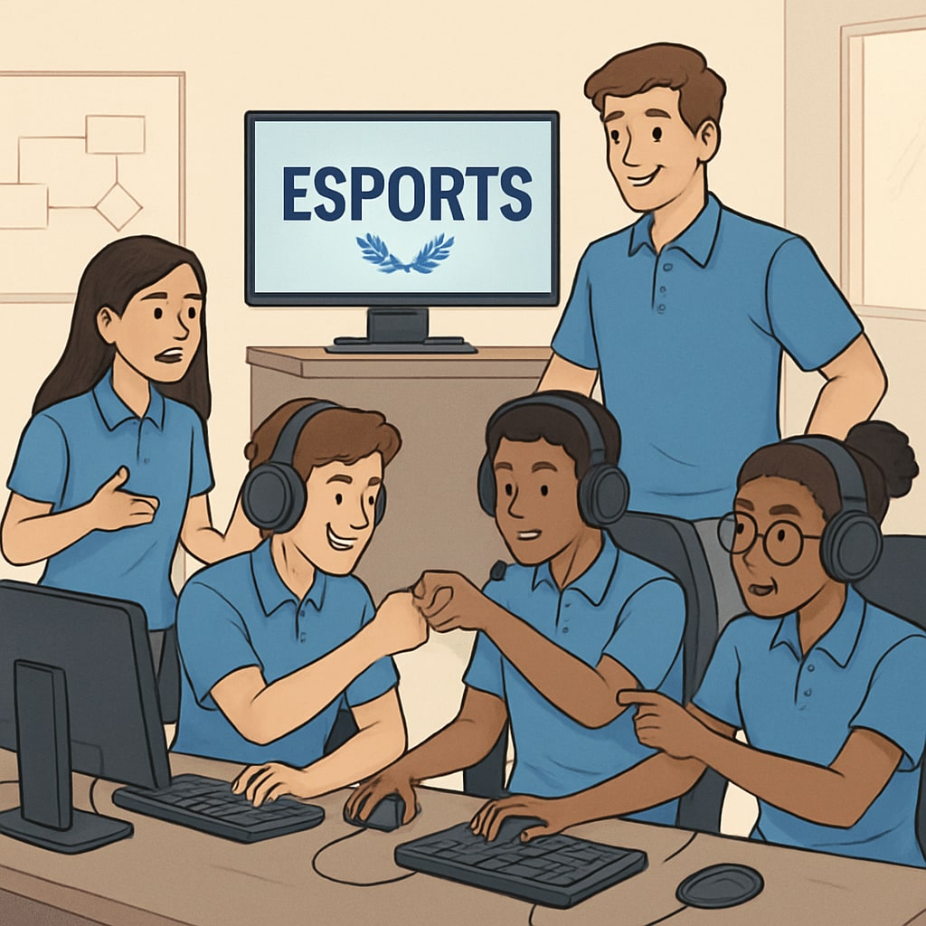 An esports competition featuring students, highlighting teamwork and technical skills development. Students participating in an esports competition as part of the GameClass and NASEF partnership.