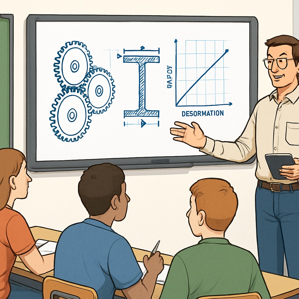 A professional setting showcasing a teacher explaining engineering concepts to students using interactive tools. Teacher explaining engineering concepts to students using interactive tools.