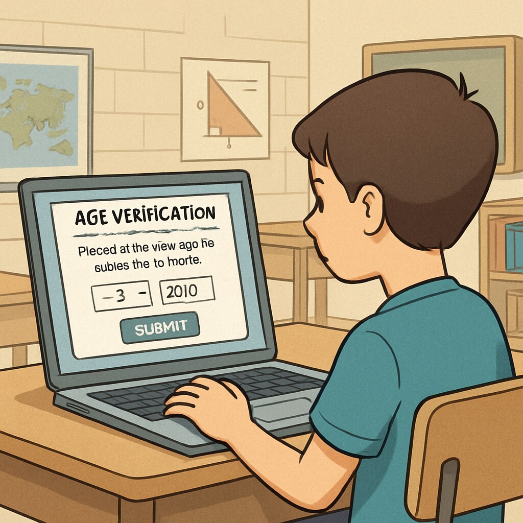 A student attempting to access an educational website but being prompted for age verification. Age verification prompt blocking K12 student access to educational website.