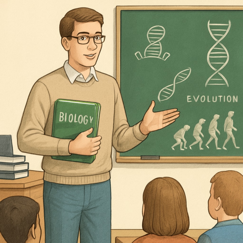 Biology major teaching in a classroom, representing career transformation to education.