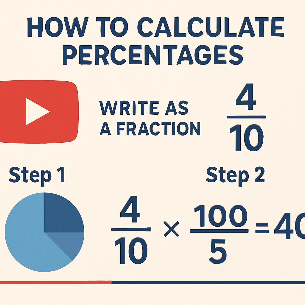 A screenshot of a YouTube tutorial explaining percentages visually with easy-to-follow steps. YouTube math tutorial on percentages for beginners