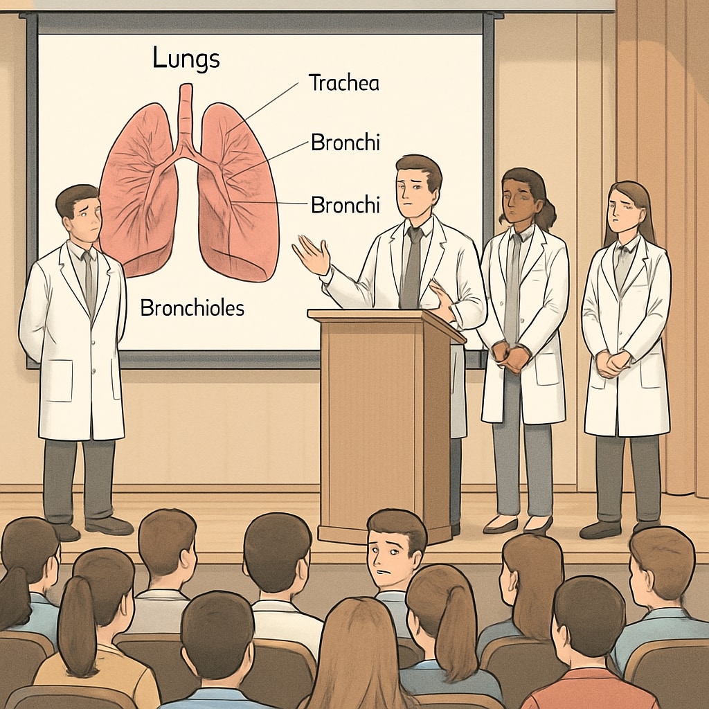 Medical students leading a mental health assembly in a high school auditorium.