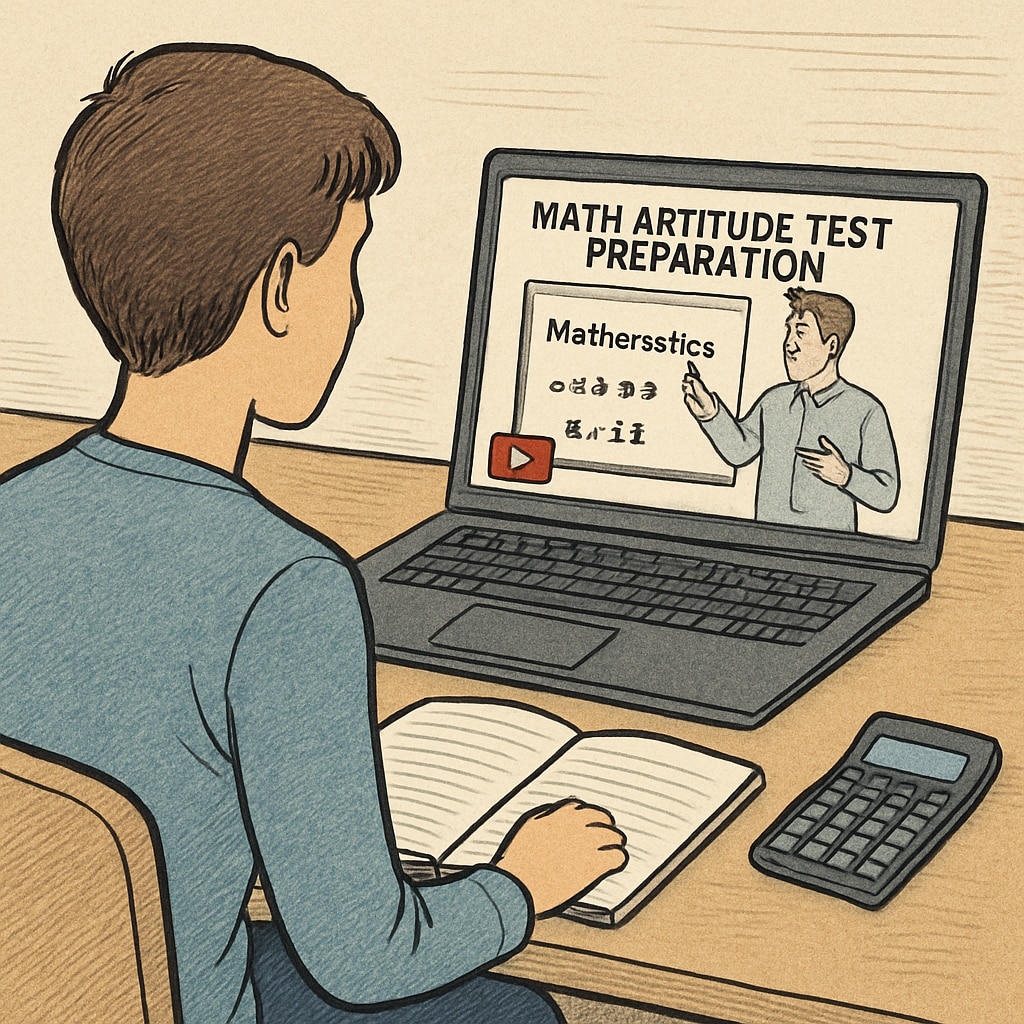 Student preparing for math aptitude tests with YouTube resources.