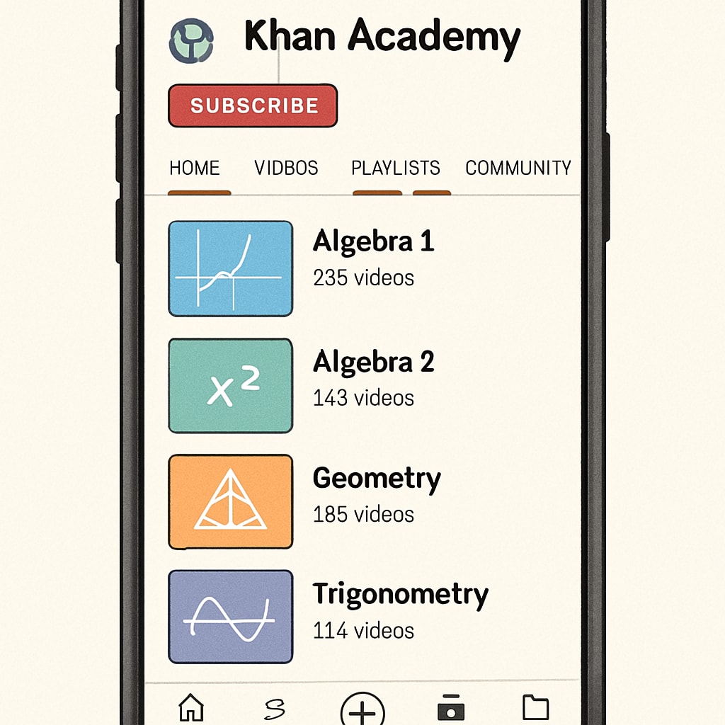 Khan Academy YouTube channel for math tutorials.