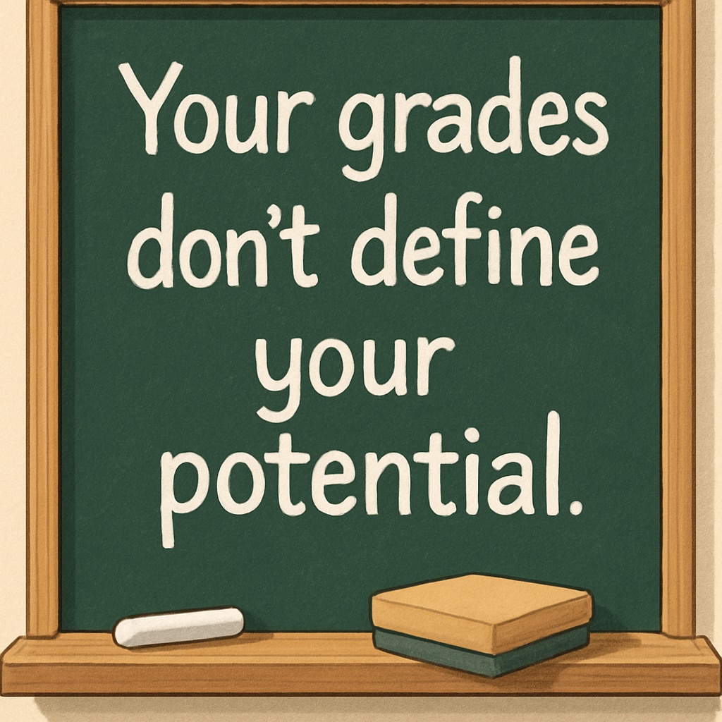 A motivational quote on a chalkboard: A motivational quote about GCSE results and future prospects on a chalkboard.