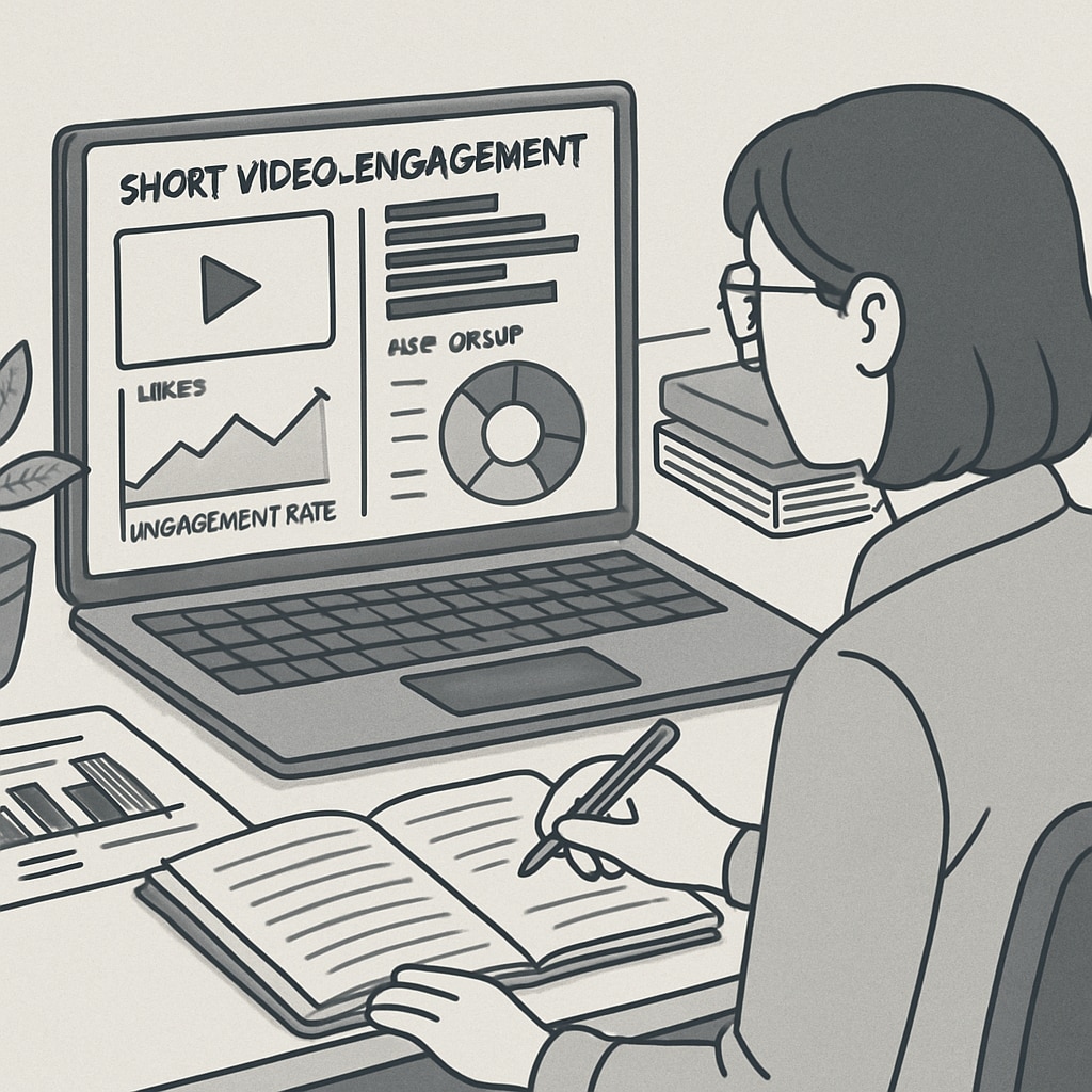 A researcher analyzing short video engagement data on a digital dashboard, illustrating the data collection process for tourism research. A researcher reviewing short video data analytics for a master’s thesis on tourism.