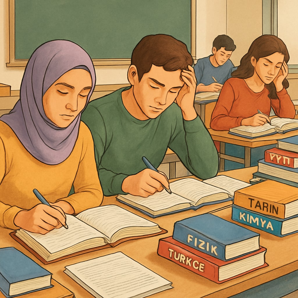 Turkish students preparing for exams, reflecting the pressure of an exam-driven education system.