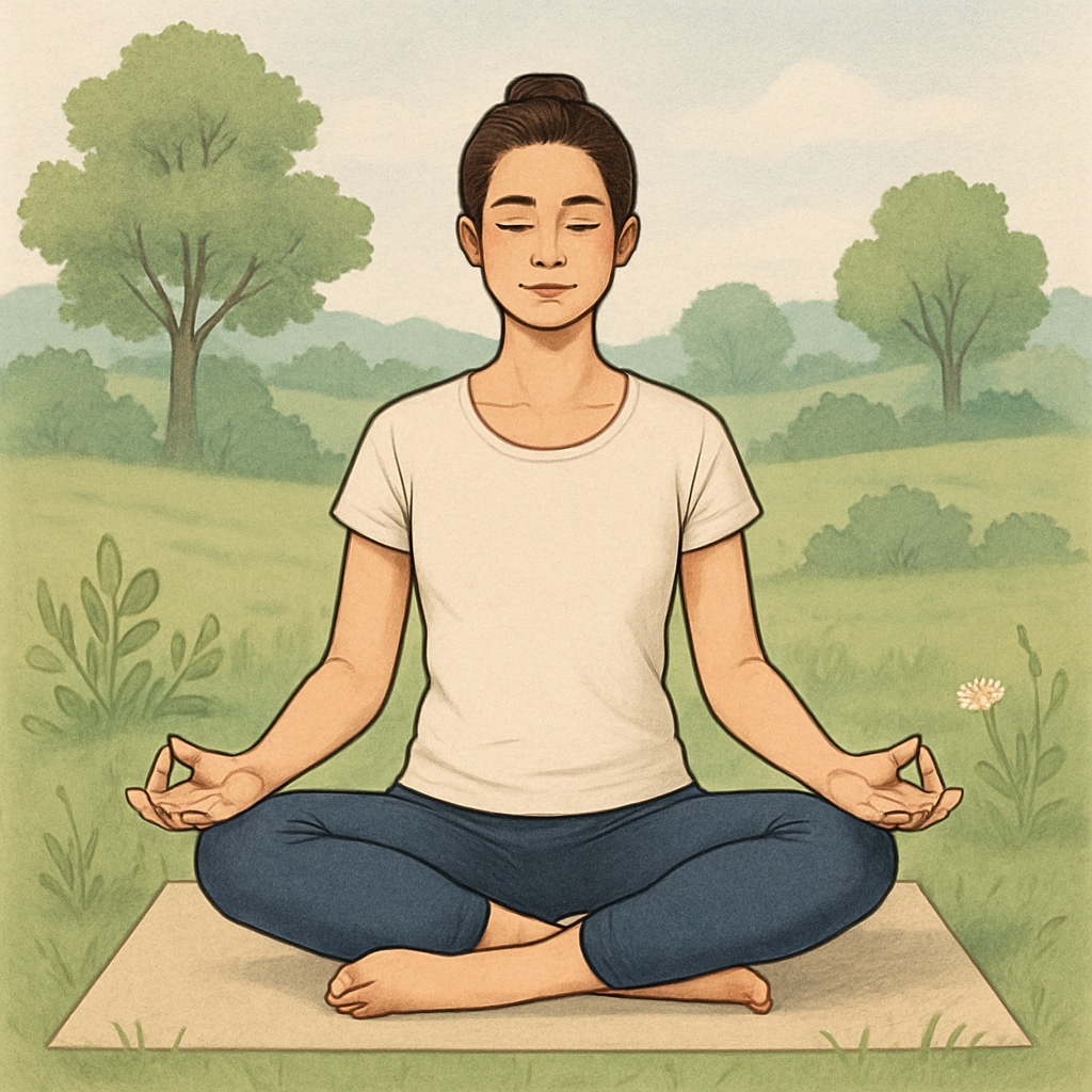 A serene image of a woman meditating outdoors, symbolizing mindfulness and balance in life. Woman meditating outdoors, reflecting mindfulness practices inspired by Sadhguru.
