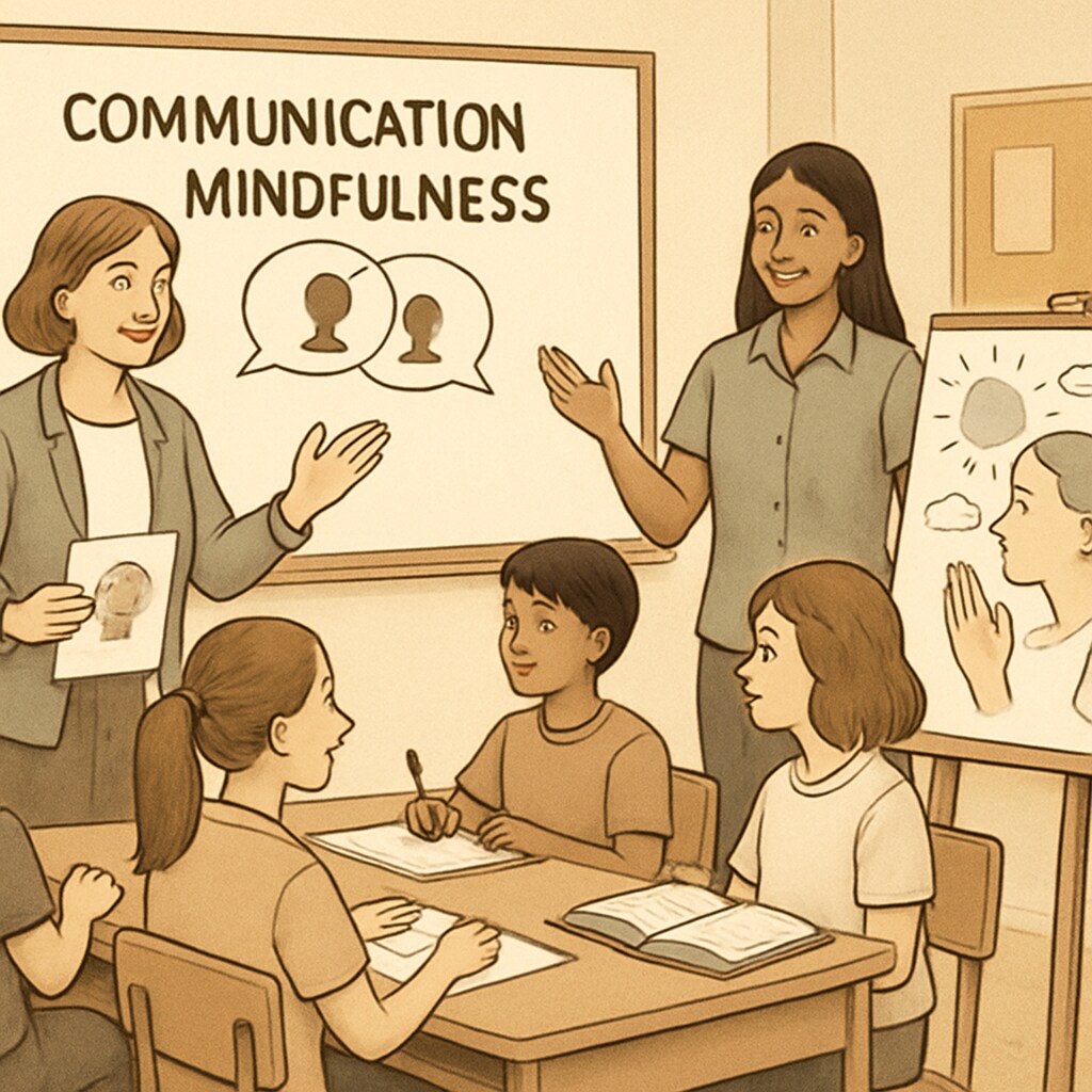 Women educators teaching communication and mindfulness skills in a classroom.