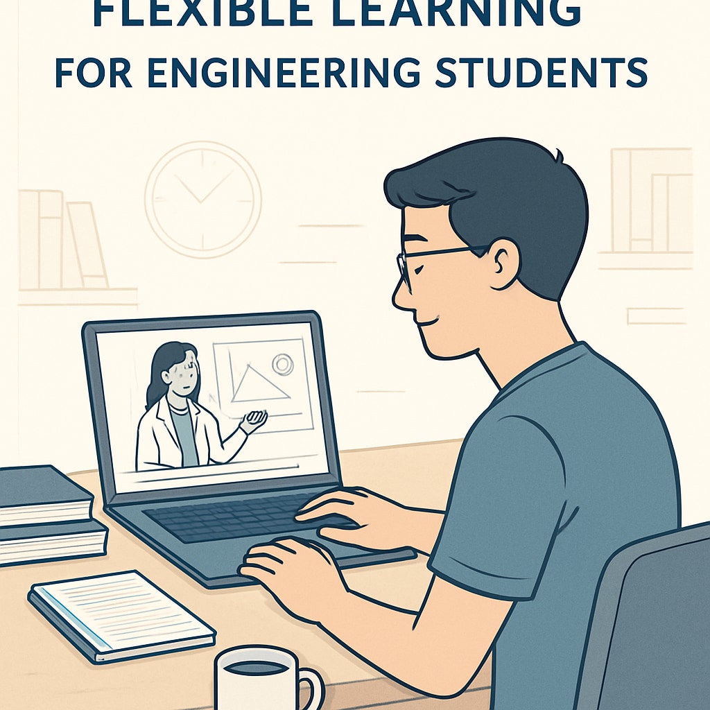 A student using a laptop to attend an online class, emphasizing the value of flexible learning for engineering students. Online degree and mechanical engineering student attending a virtual class.