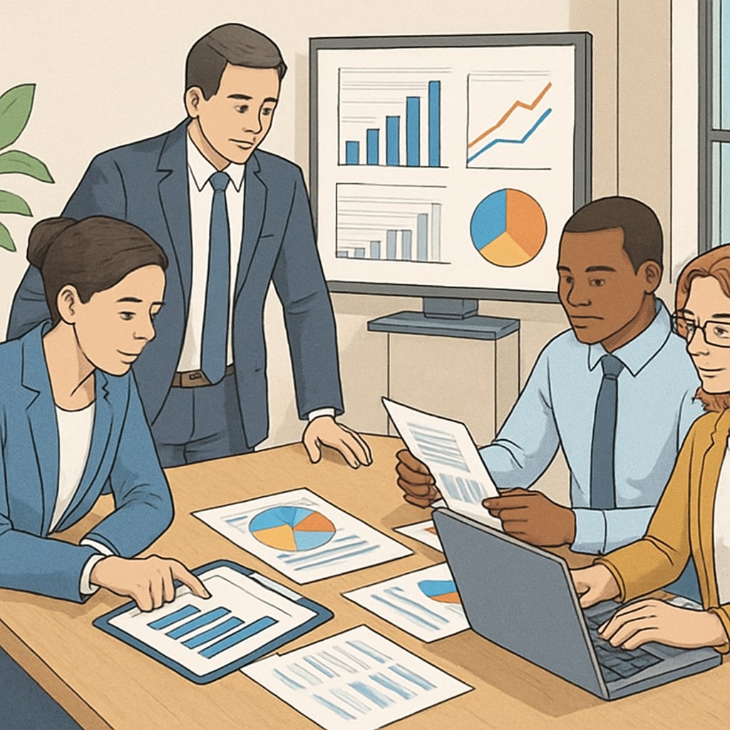 Business analytics and finance team reviewing data.