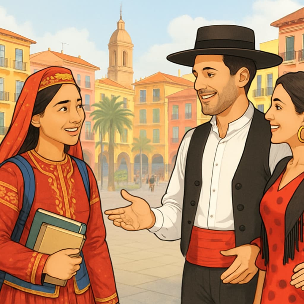 Azerbaijani student in a Spanish city engaging with the local community.