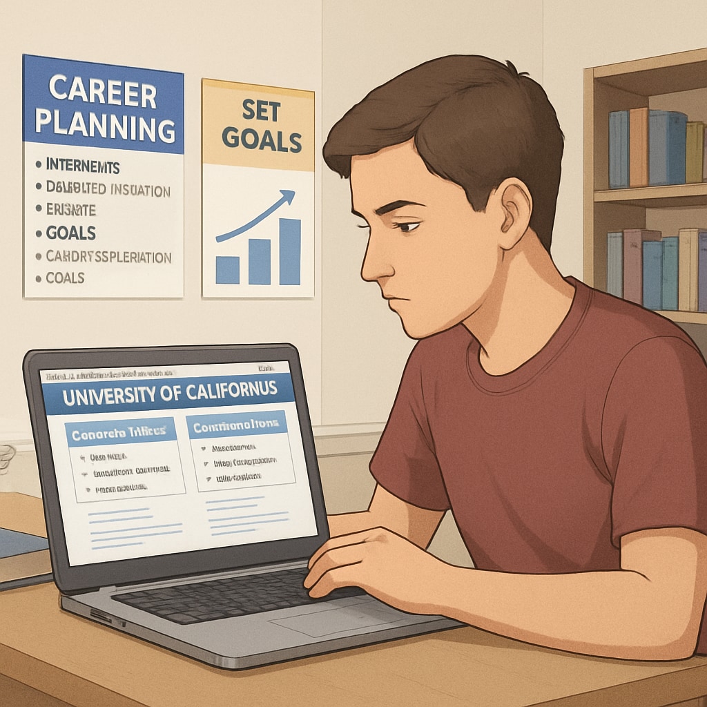 A high school student using University of California's online resources for career and academic planning. Student exploring University of California resources for college and career planning.