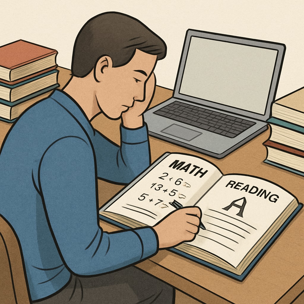 An adult studying to improve foundational skills, addressing education gaps.