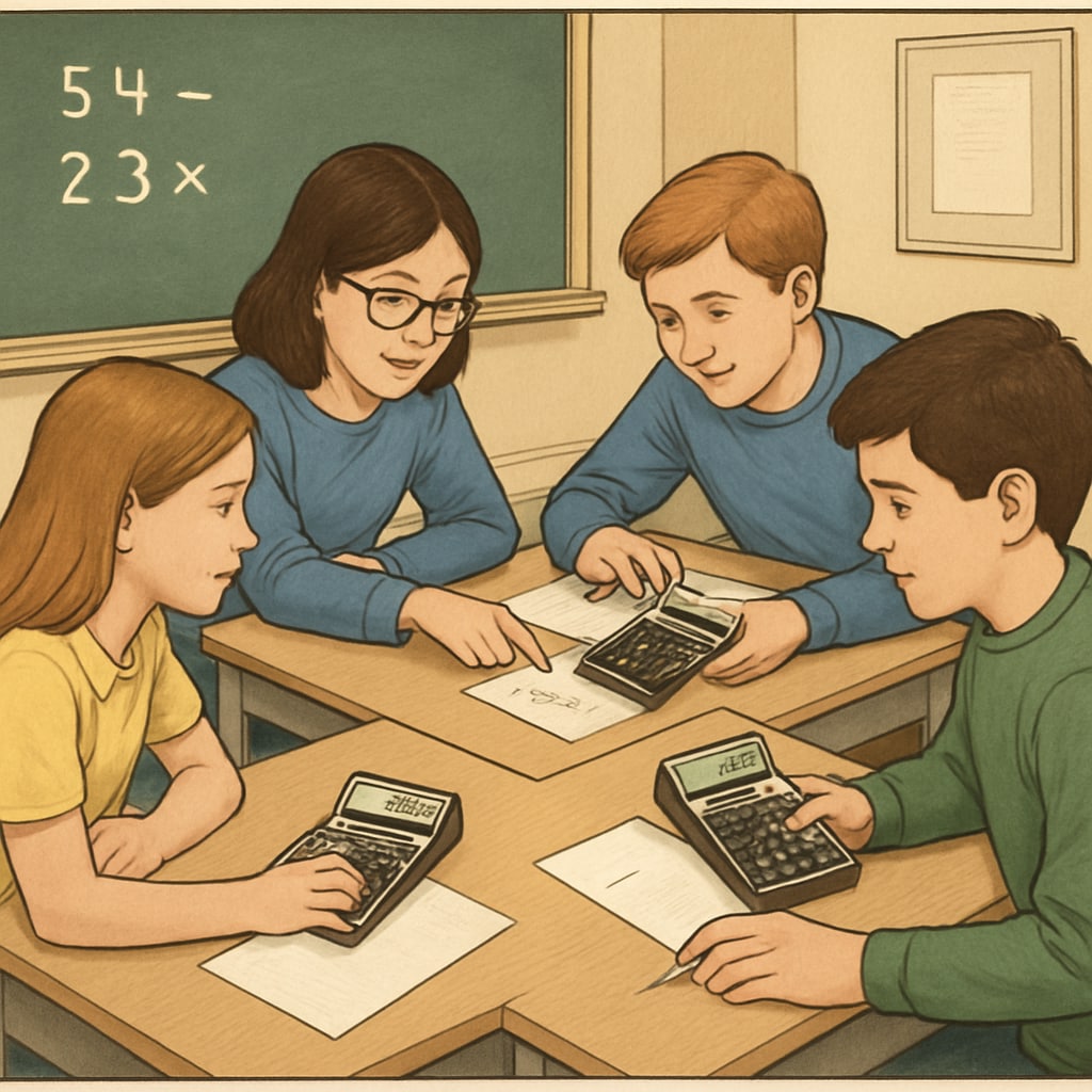 Students in a classroom using RPN calculators for hands-on problem-solving.