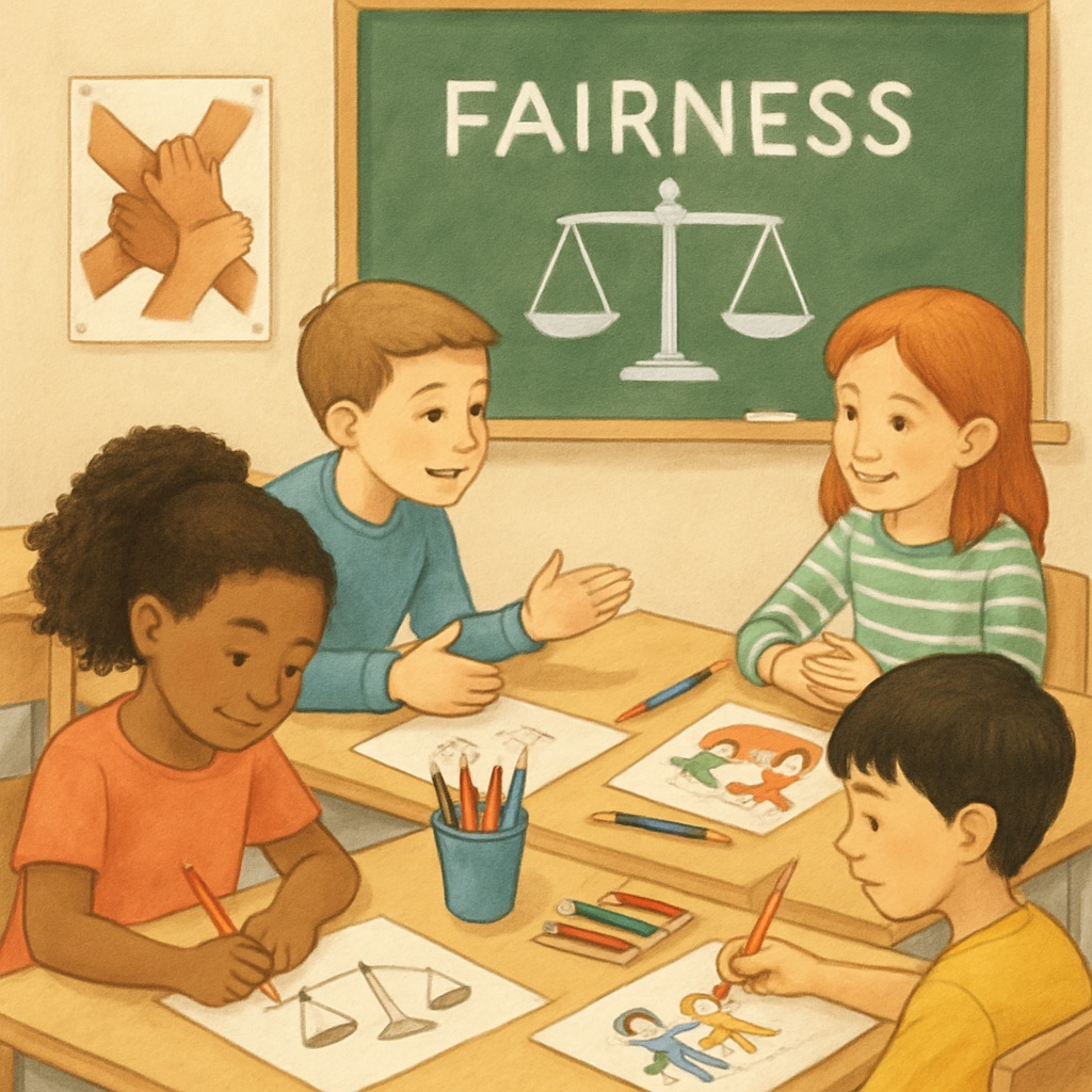 Children learning fairness in an age-appropriate classroom setting.