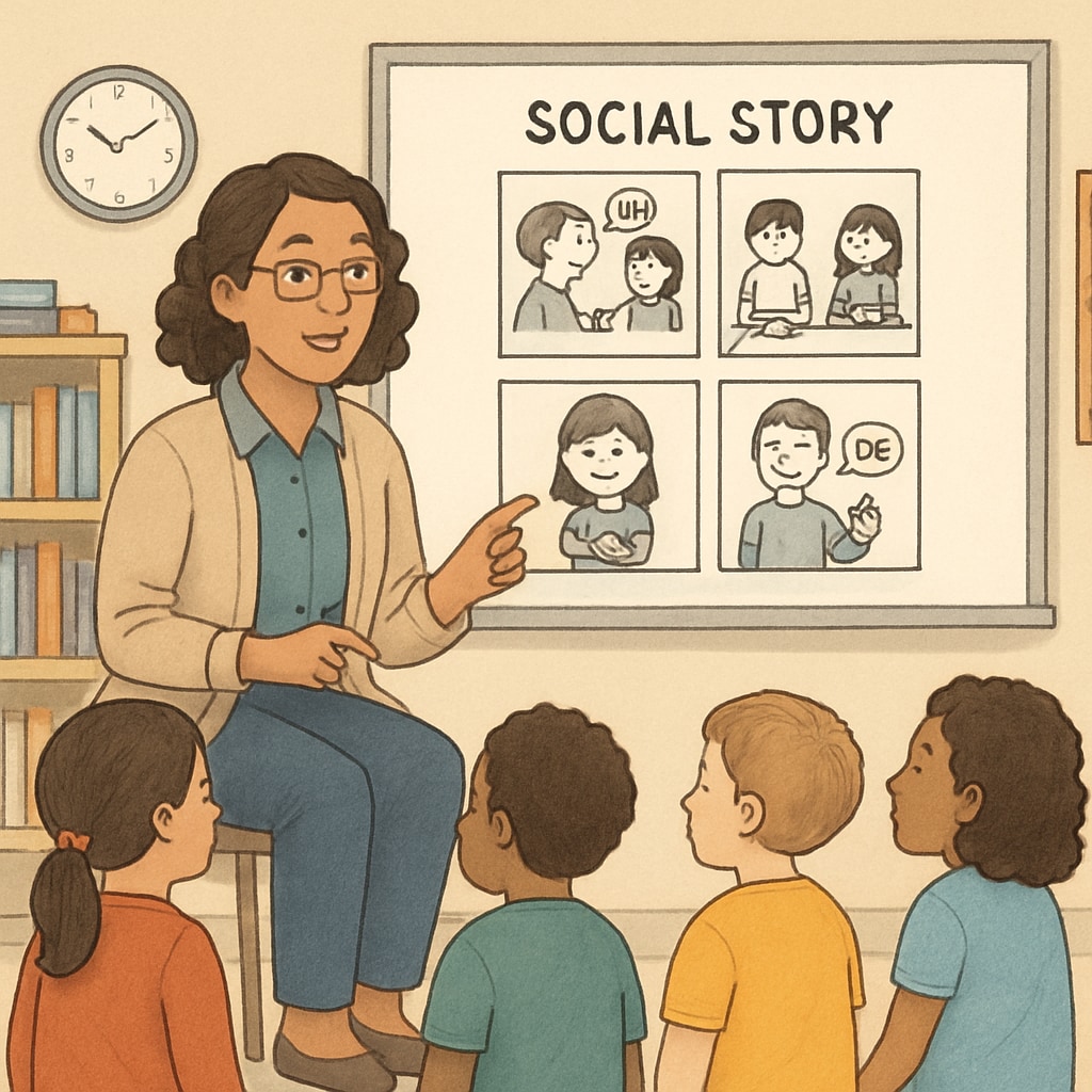 Educator teaching children about social values through storytelling.