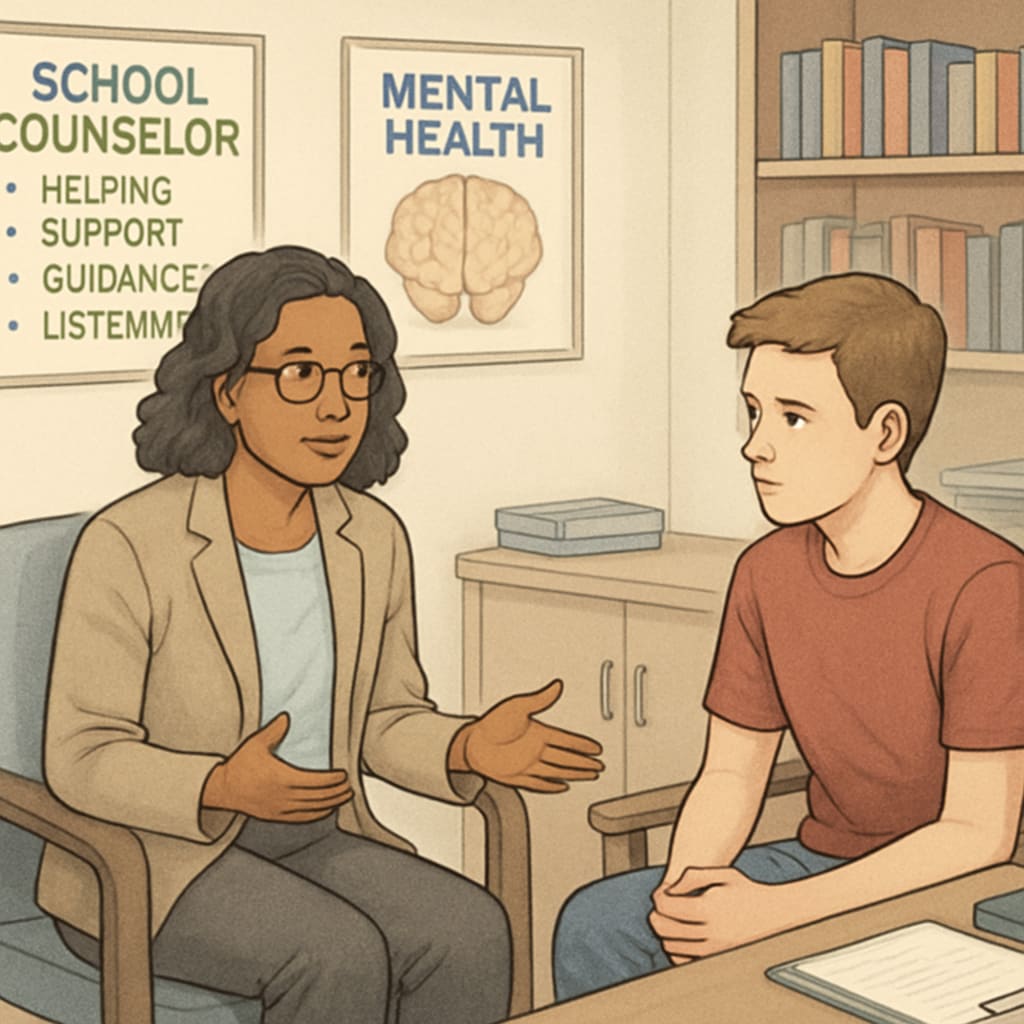 School counselor providing mental health services to a student after classroom removal.