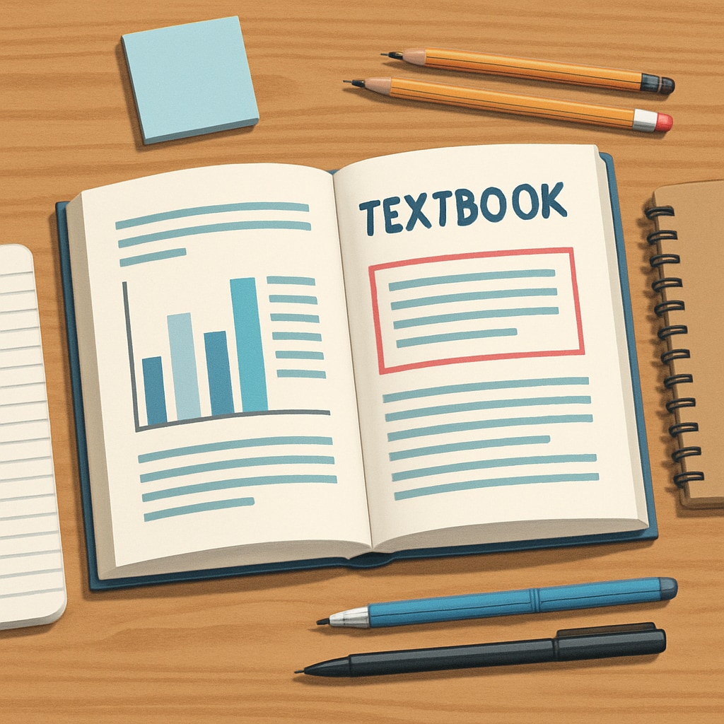 A book lying on a wooden desk surrounded by study materials like notebooks and pens, symbolizing the tools for effective learning. A book and study materials illustrating learning methods, book recommendations, and memory improvement.