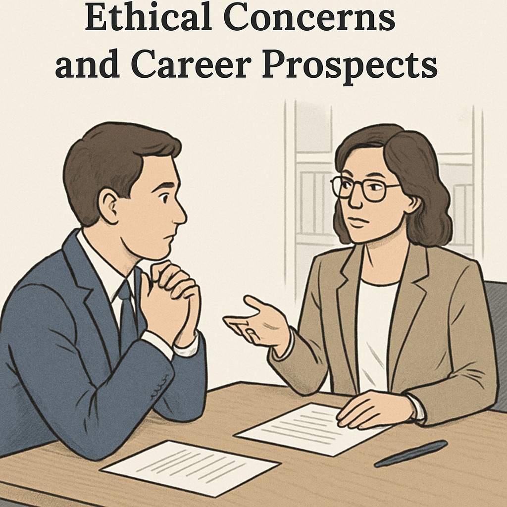 A professional during a job interview, highlighting the impact of ethical concerns on career prospects. Job interview illustrating the importance of integrity for career growth.