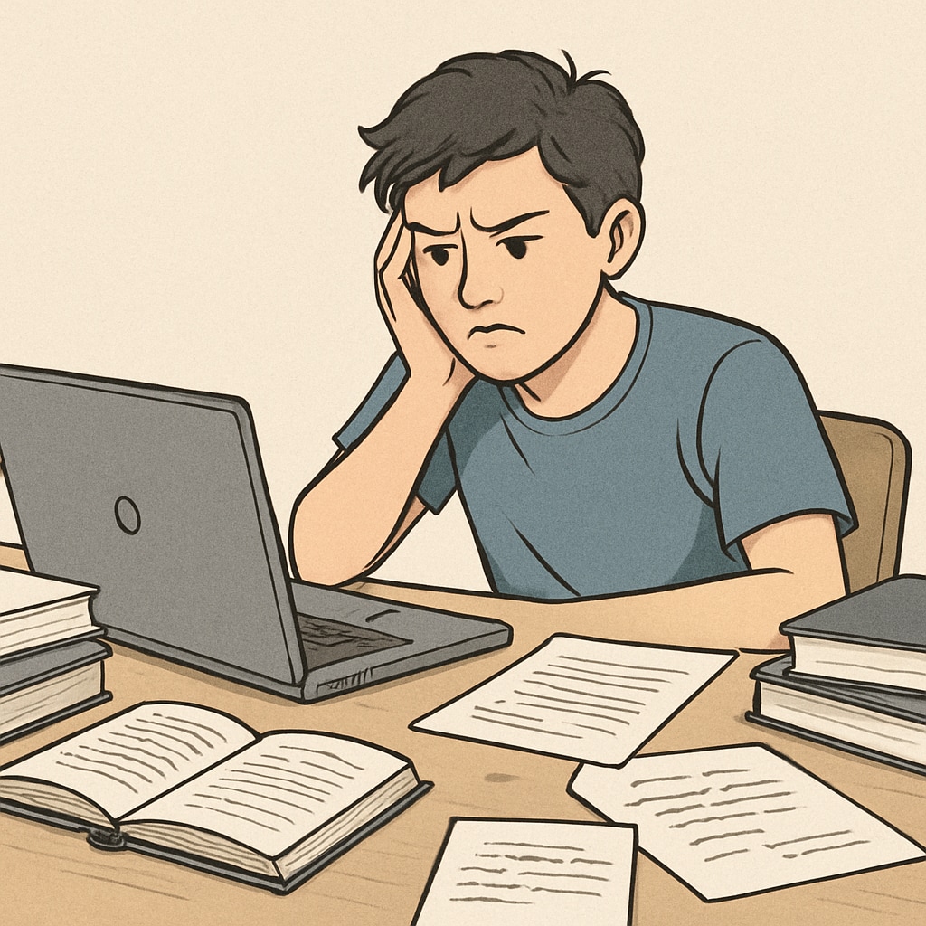 A student struggling with a laptop, symbolizing the challenges of online education. Challenges of online education in dual enrollment programs.